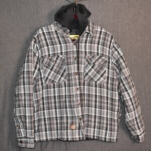 Brazos Men's LargeWork Force Chore Flannel Jacket Quilted Lining Plaid Hooded